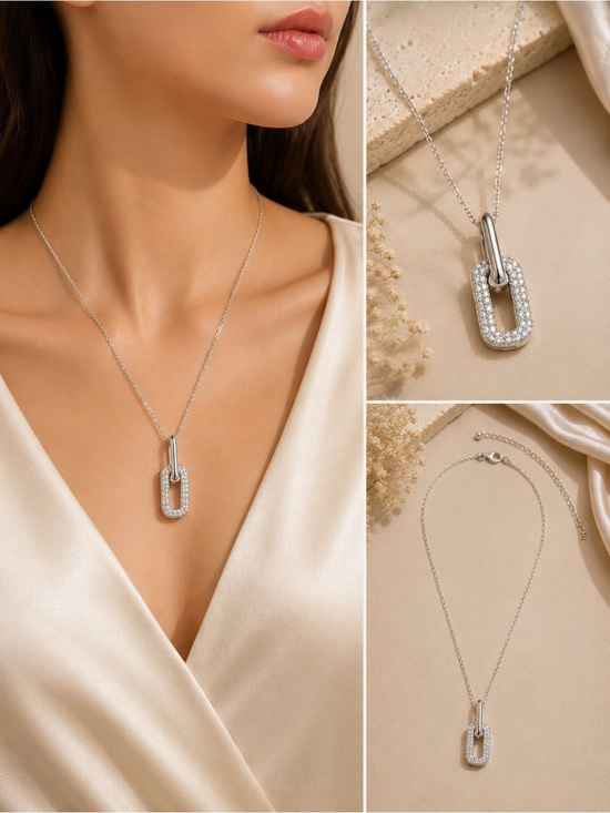 Anthropologie Jewelry - Sparkling Silver Tone Rhinestone Link Pendant Necklace